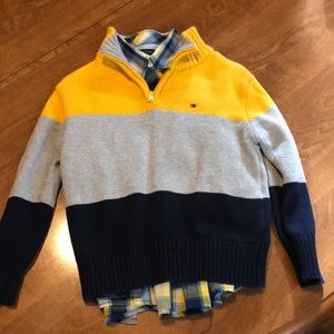 Tommy 3T sweater and long sleeve plaid shirt